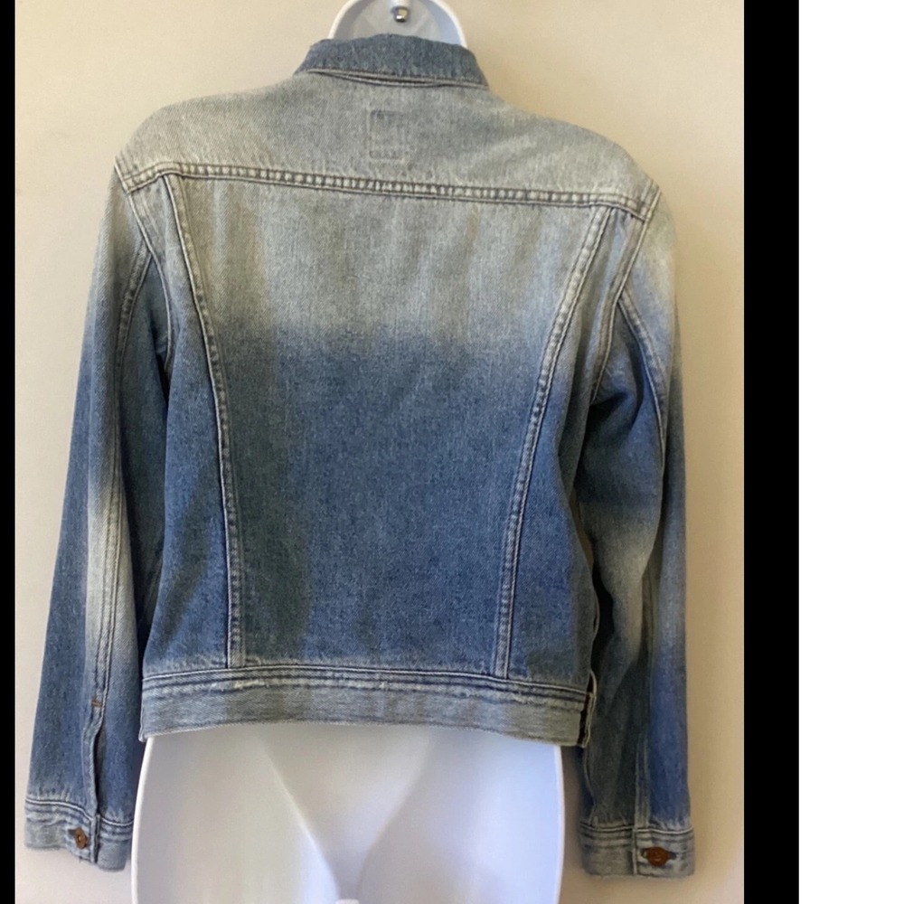 NSF Womens Blue Ombre Distressed Denim Trucker Jacket Made in USA Small Faded - Picture 7 of 11